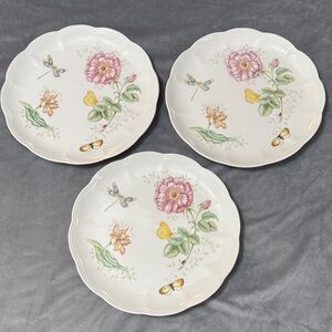 Lenox Butterfly Meadow Dragonfly Set of 3 Dinner Plates Scalloped Edges 10 7/8”